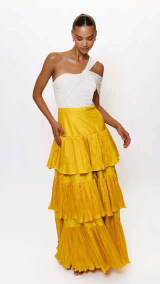 Rhea Dress in White/Gold