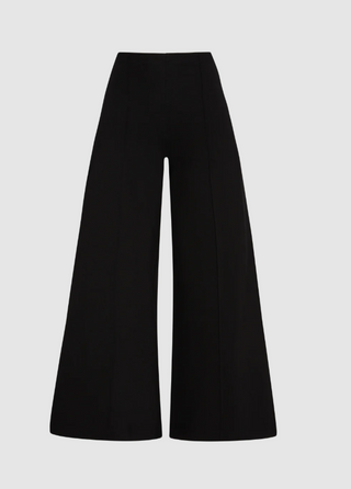 Ponte Knit Wide Leg Pant Cropped in Black