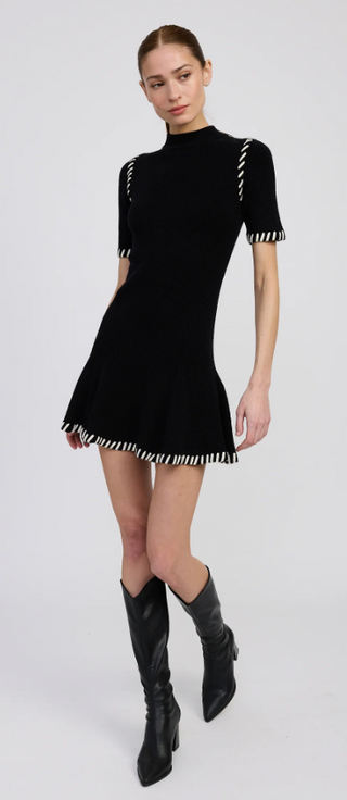 Romilla Stitch Mini Dress in Black/White