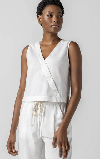 Cross Front Sleeveless Top in White
