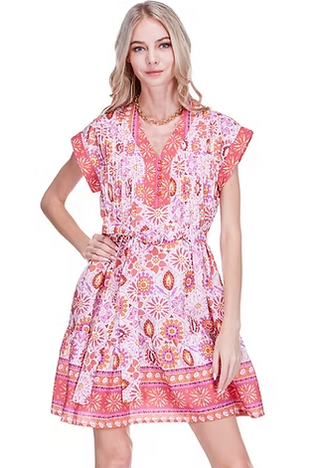 Pin Tuck Edged Dress in Bohemian Sunrise