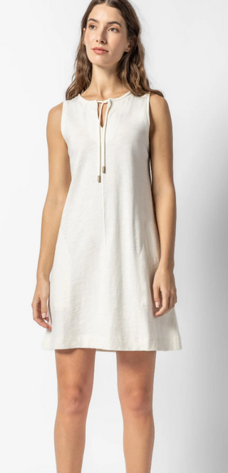 Split Neck Sleeveless Dress in Ecru