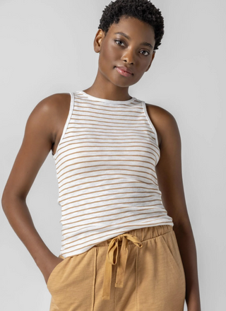 Striped High Neck Tank in Teak Stripe