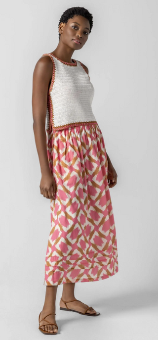 Shirred Elastic Waist Skirt in Punch Ikat Print