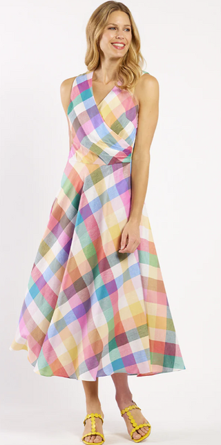 Easton Stretch Linen Cotton in Plaid Multi Citrus