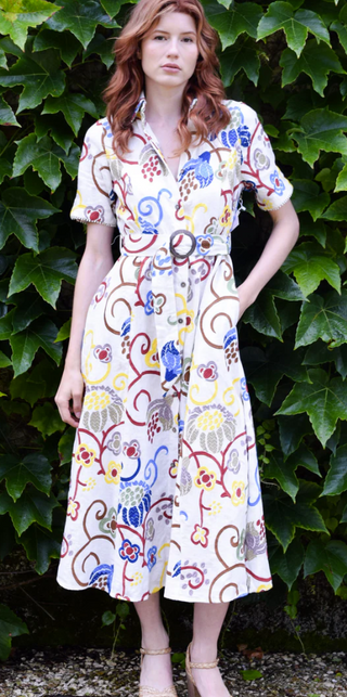 Princess Seam Short Sleeve Dress in Floral Linen