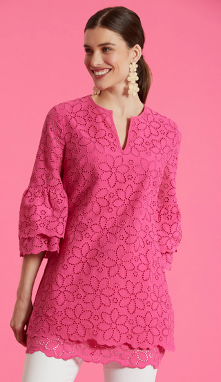 Christa Eyelet Tunic/Dress in Caberet Pink