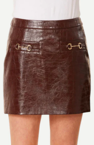 Vegan Leather Horse Bit Skirt in Mahogany Croc