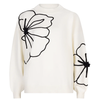 Sweater With Flower Patch In Ivory