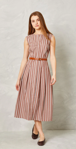 Hadley Dress in Cappuccino White Stripe