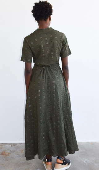 Kelli Short Sleeve Maxi Dress in Olive Geo