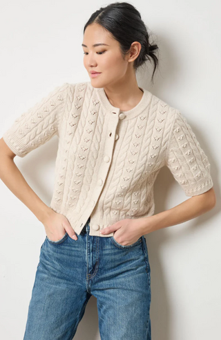 Short Sleeve Cardigan Sweater in Oat