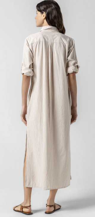 Striped Maxi Shirt Dress in Flax Stripe