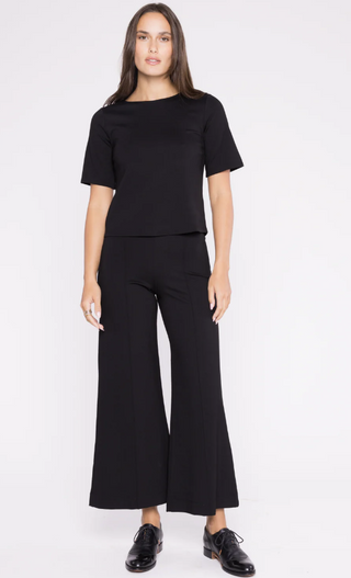 Ponte Knit Wide Leg Pant Cropped in Black