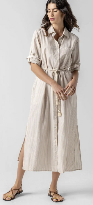 Striped Maxi Shirt Dress in Flax Stripe