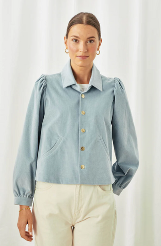 Colby Snap Front Jacket Stretch Corduroy in Mineral Blue