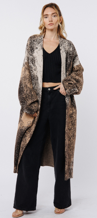 Cannis Abstract Sweater Carcoat in Black Multi