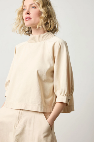 Knit Collar Twill Top in Eggshell