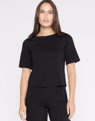 Ponte Knit Short Sleeve Top in Black