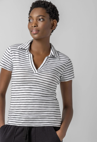 Striped Polo Tee in Black Stripe