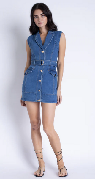Selena Denim Mini Dress in Ocean Blue